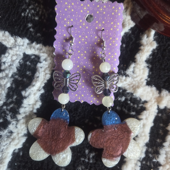 Handmade Colorful Butterfly and Flower Earrings - Picture 1 of 5